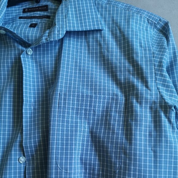 Hudson Room Men Grid Dress Shirt Blue White Egyptian Cotton 17 / 35 - Picture 1 of 6